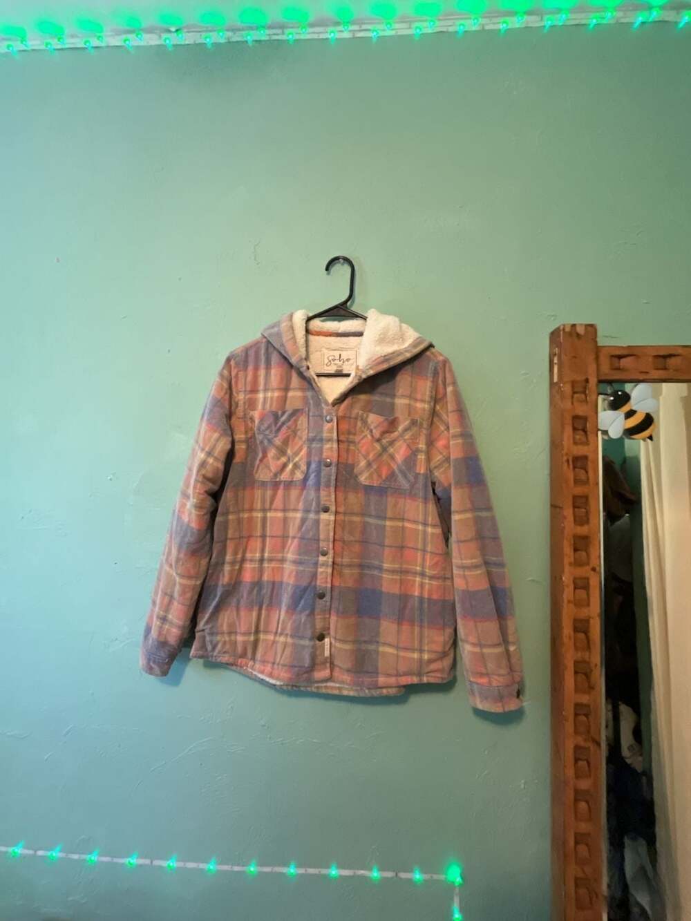Soho Threads Women's Plaid Corduroy Sherpa Lined Hooded Shirt Jacket Size M